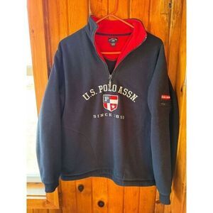 U.S. Polo Assn Quarter Zip Fleece Pullover Navy Blue Embroidered Logo Sweatshirt